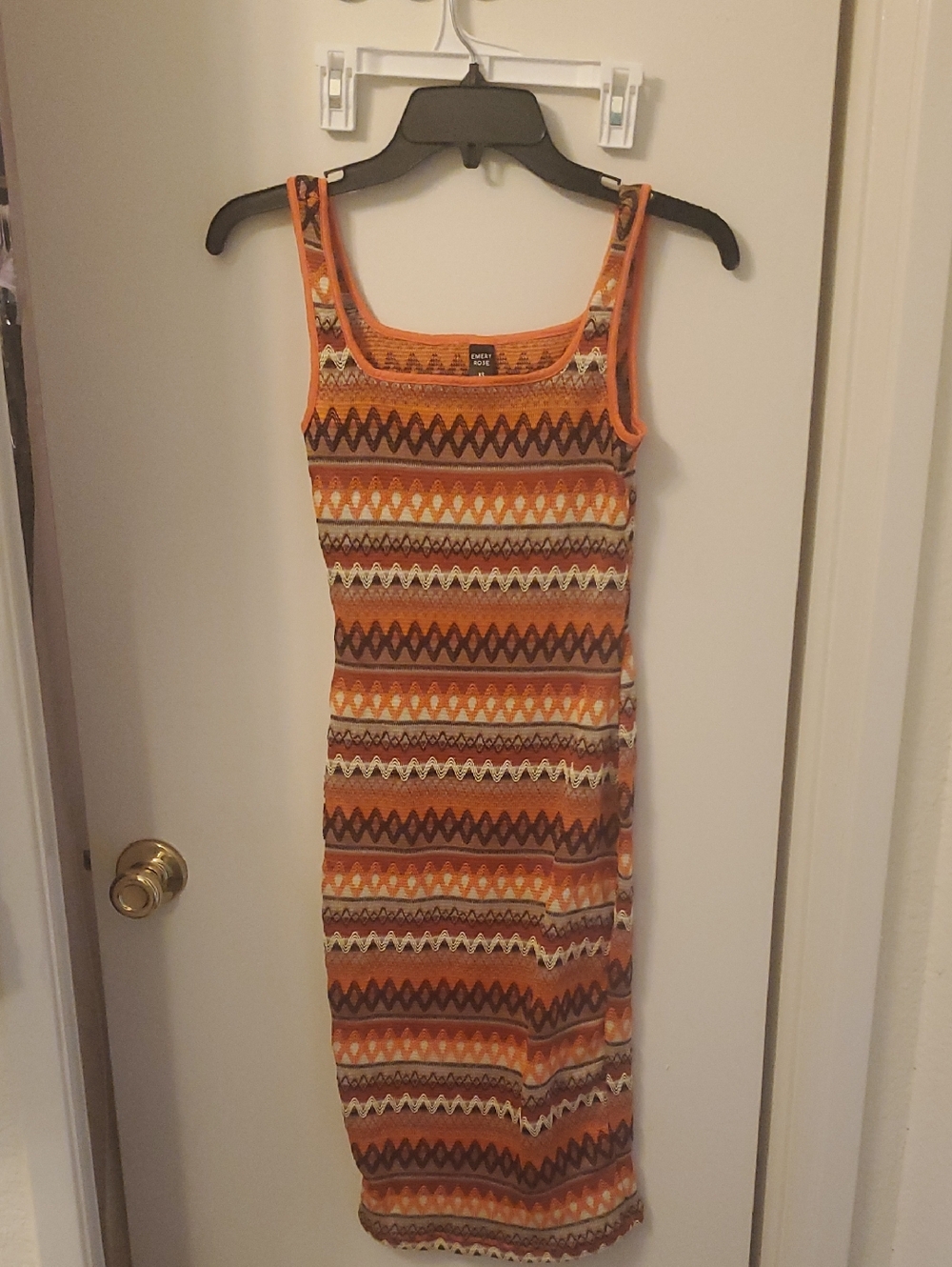 Shein Emery Rose Sleeveless Chevron Knit Midi Dress in Orange